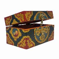 Tibetan Ritual Wooden Box, Traditional Color Painted