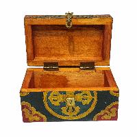 Tibetan Ritual Wooden Box, Traditional Color Painted