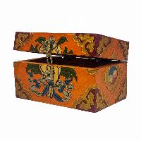 Tibetan Ritual Wooden Box, Traditional Color Painted