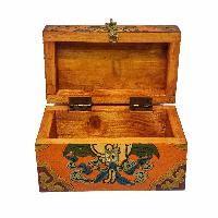 Tibetan Ritual Wooden Box, Traditional Color Painted