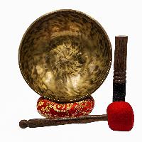 [full Moon Bowl], Buddhist Hand Beaten, Moon Carved, Antique Finishing, Sound Note D, 150 Hz