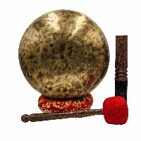 [full Moon Bowl], Buddhist Hand Beaten, Moon Carved, Antique Finishing, Sound Note D, 150 Hz