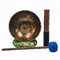 [full Moon Bowl], Buddhist Hand Beaten, Moon Carved, Antique Finishing, Sound Note D, 296 Hz