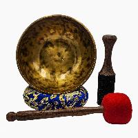 [handmade Singing Bowls], Buddhist Hand Beaten, Moon Carved, Antique Finishing, Sound Note G, 205 Hz