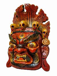 [fire Bhairava], Handmade Wooden Mask, Wall Hanging, [painted], Poplar Wood, Mahakala Two Arms