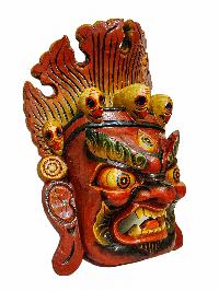 [fire Bhairava], Handmade Wooden Mask, Wall Hanging, [painted], Poplar Wood, Mahakala Two Arms