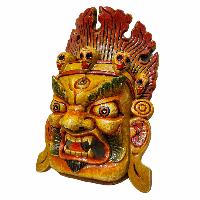 [fire Bhairava], Handmade Wooden Mask, Wall Hanging, [painted], Poplar Wood, Mahakala Two Arms