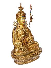 [padmasambhava], Buddhist Handmade Statue, [face Painted] And [gold Plated]