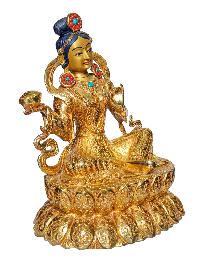 Padmasambhava Wifes, [mandarava And Yeshe Tsogya], Buddhist Handmade Statue, [face Painted] And [gold Plated]