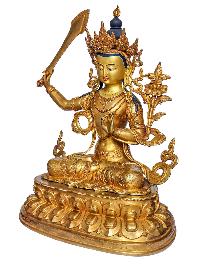 [manjushree], Buddhist Handmade Statue, [face Painted] And [gold Plated]