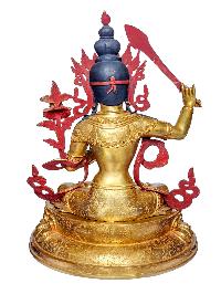 [manjushree], Buddhist Handmade Statue, [face Painted] And [gold Plated]