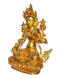 [white Tara], Buddhist Handmade Statue, [face Painted] And [gold Plated], [rare Find]