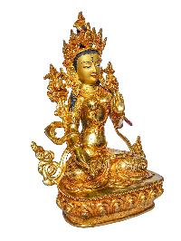 [white Tara], Buddhist Handmade Statue, [face Painted] And [gold Plated], [rare Find]