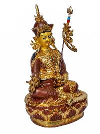 [padmasambhava], Buddhist Handmade Statue, [face Painted], [partly Gold Plated And Chocolate Oxidized]