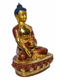 [medicine Buddha], Buddhist Handmade Statue, [face Painted], [partly Gold Plated And Chocolate Oxidized]