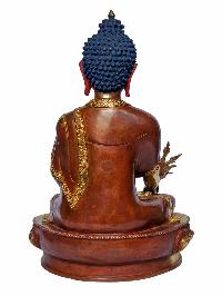 [medicine Buddha], Buddhist Handmade Statue, [face Painted], [partly Gold Plated And Chocolate Oxidized]