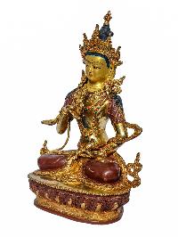 [vajrasattva], Buddhist Handmade Statue, [face Painted], [partly Gold Plated And Chocolate Oxidized]