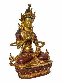 [vajrasattva], Buddhist Handmade Statue, [face Painted], [partly Gold Plated And Chocolate Oxidized]