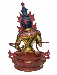 [vajrasattva], Buddhist Handmade Statue, [face Painted], [partly Gold Plated And Chocolate Oxidized]