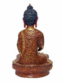 [amitabha Buddha], Buddhist Handmade Statue, [face Painted], [partly Gold Plated And Chocolate Oxidized]