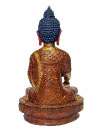 [shakyamuni Buddha], Buddhist Handmade Statue, [face Painted], [partly Gold Plated And Chocolate Oxidized]
