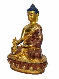 [medicine Buddha], Buddhist Handmade Statue, [face Painted], [partly Gold Plated And Chocolate Oxidized]