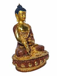 [medicine Buddha], Buddhist Handmade Statue, [face Painted], [partly Gold Plated And Chocolate Oxidized]