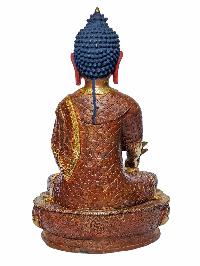 [medicine Buddha], Buddhist Handmade Statue, [face Painted], [partly Gold Plated And Chocolate Oxidized]