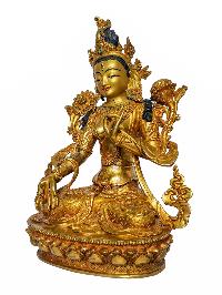 [white Tara], Buddhist Handmade Statue, [face Painted] And [gold Plated]