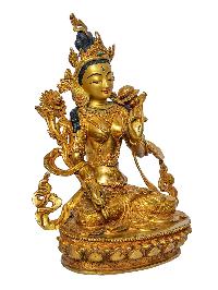 [white Tara], Buddhist Handmade Statue, [face Painted] And [gold Plated]