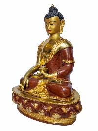 [shakyamuni Buddha], Buddhist Handmade Statue, [face Painted], [partly Gold Plated And Chocolate Oxidized]