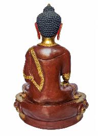 [shakyamuni Buddha], Buddhist Handmade Statue, [face Painted], [partly Gold Plated And Chocolate Oxidized]