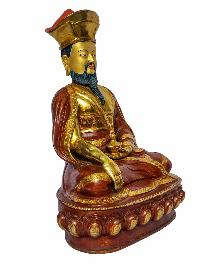 [4th Zhabdrung Rinpoche], Buddhist Handmade Statue, [face Painted], [partly Gold Plated And Chocolate Oxidized]