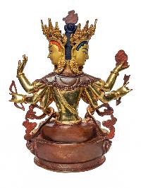 [namgyalma], Buddhist Handmade Statue, [face Painted], [partly Gold Plated And Chocolate Oxidized]