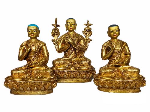 [tsongkhapa With His Disciple], Buddhist Handmade Statue, [face Painted] And [gold Plated]