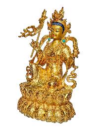 Padmasambhava [19 Inch] And His Wifes, Mandarava [15 Inch] And Yeshe Tsogya [15 Inch], Buddhist Handmade Statue, Face Painted And Gold Plated