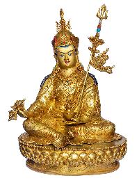 Padmasambhava [19 Inch] And His Wifes, Mandarava [15 Inch] And Yeshe Tsogya [15 Inch], Buddhist Handmade Statue, Face Painted And Gold Plated