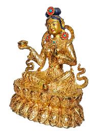 Padmasambhava [19 Inch] And His Wifes, Mandarava [15 Inch] And Yeshe Tsogya [15 Inch], Buddhist Handmade Statue, Face Painted And Gold Plated