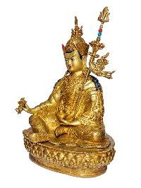 Padmasambhava [19 Inch] And His Wifes, Mandarava [15 Inch] And Yeshe Tsogya [15 Inch], Buddhist Handmade Statue, Face Painted And Gold Plated