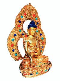 [shakyamuni Buddha], Buddhist Handmade Statue, [face Painted] And [gold Plated], [stone Setting]