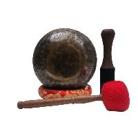 [jambati Singing Bowl], Buddhist Hand Beaten [carved], Flower With Design, A3, [third Eye], 230 Hz