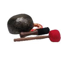 [jambati Singing Bowl], Buddhist Hand Beaten [carved], Flower With Design, A3, [third Eye], 230 Hz