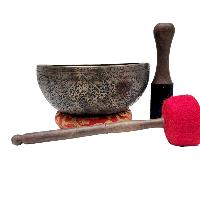 [jambati Singing Bowl], Buddhist Hand Beaten [carved], With Flower Design, F3 [heart Chakra], 178 Hz