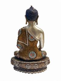[shakyamuni Buddha], Buddhist Miniature Statue, [silver And Chocolate Oxidized], With Additional Carving