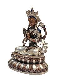 [chenrezig], Buddhist Miniature Statue, [silver And Chocolate Oxidized]