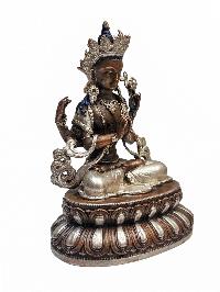 [chenrezig], Buddhist Miniature Statue, [silver And Chocolate Oxidized]