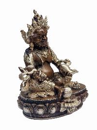 [yellow Jambhala], Buddhist Miniature Statue, [silver And Chocolate Oxidized]