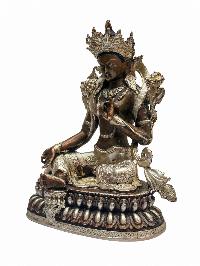 [green Tara], Buddhist Miniature Statue, [silver And Chocolate Oxidized]