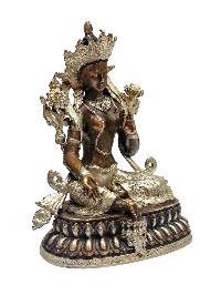 [green Tara], Buddhist Miniature Statue, [silver And Chocolate Oxidized]