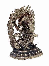 [vajrapani], Buddhist Miniature Statue, [silver And Chocolate Oxidized]